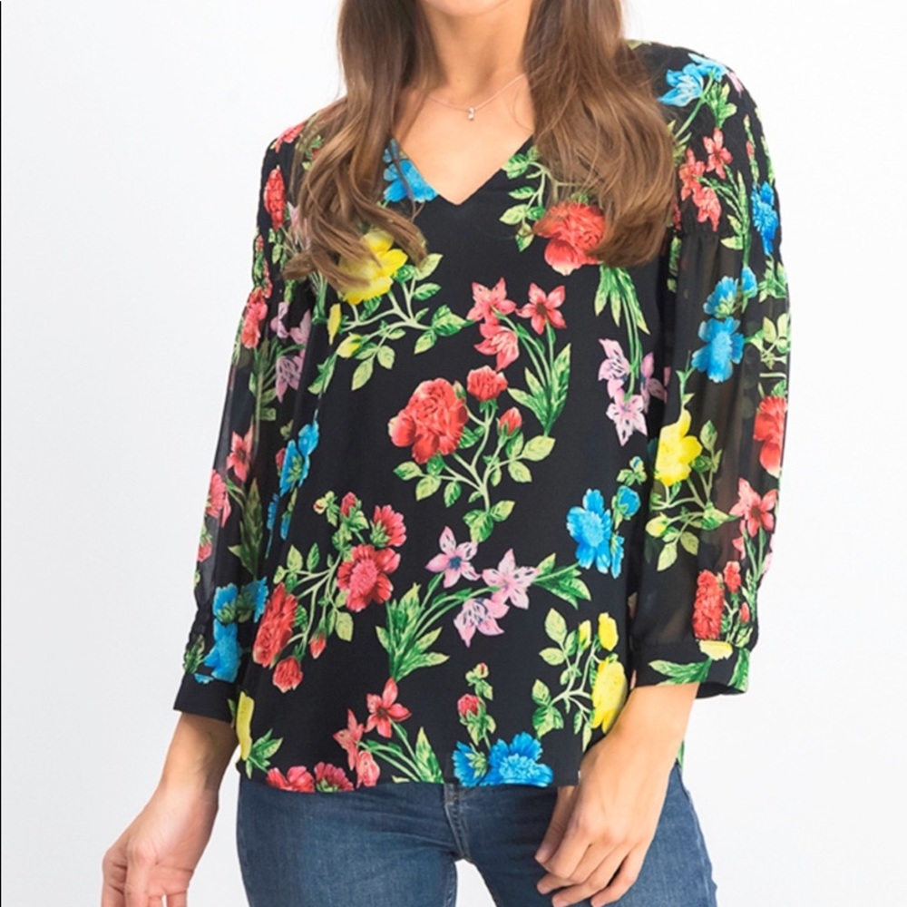Calvin Klein Smocked-Sleeve Top